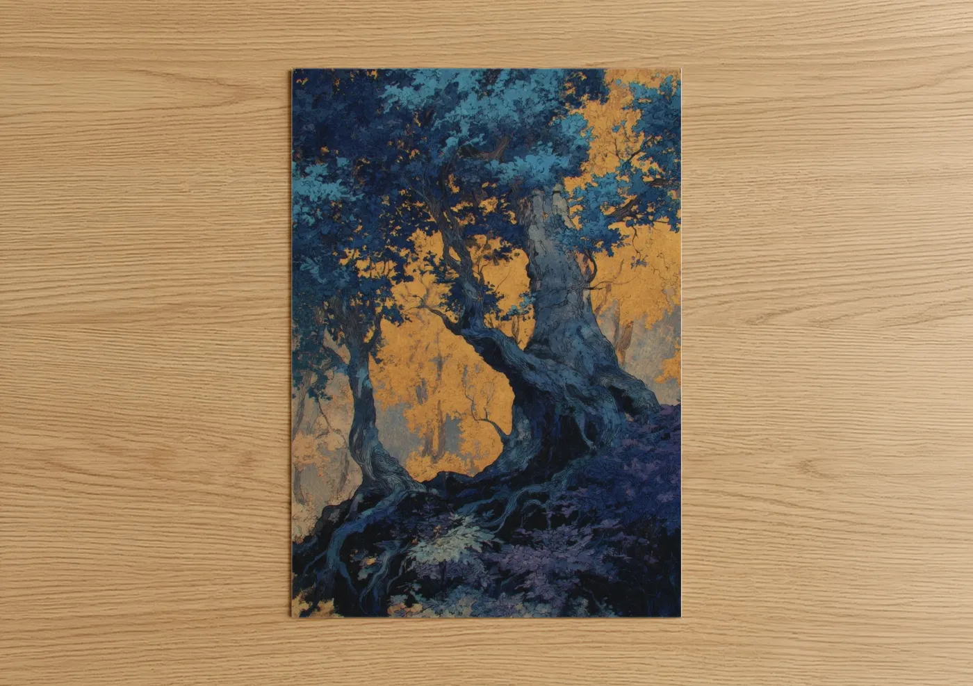 Ancient Olive Tree Golden Light Illustration Wall Art
