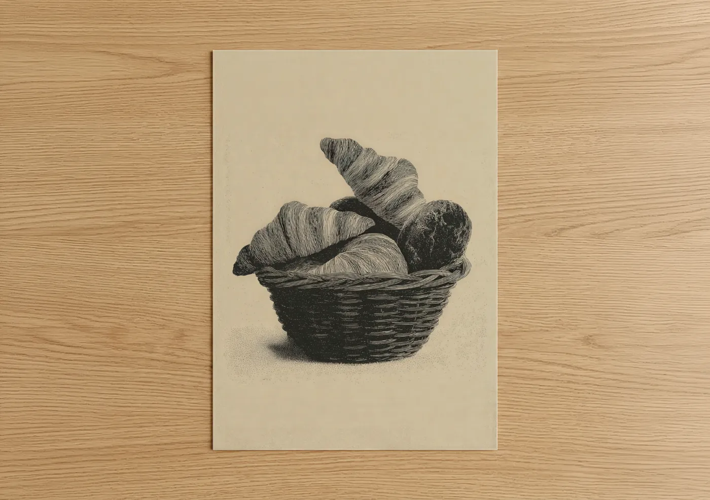 Vintage Croissant Basket Etching Wall Art