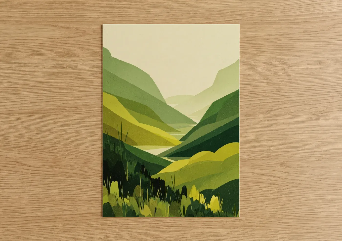 Verdant Valley Green Field Landscape Wall Art