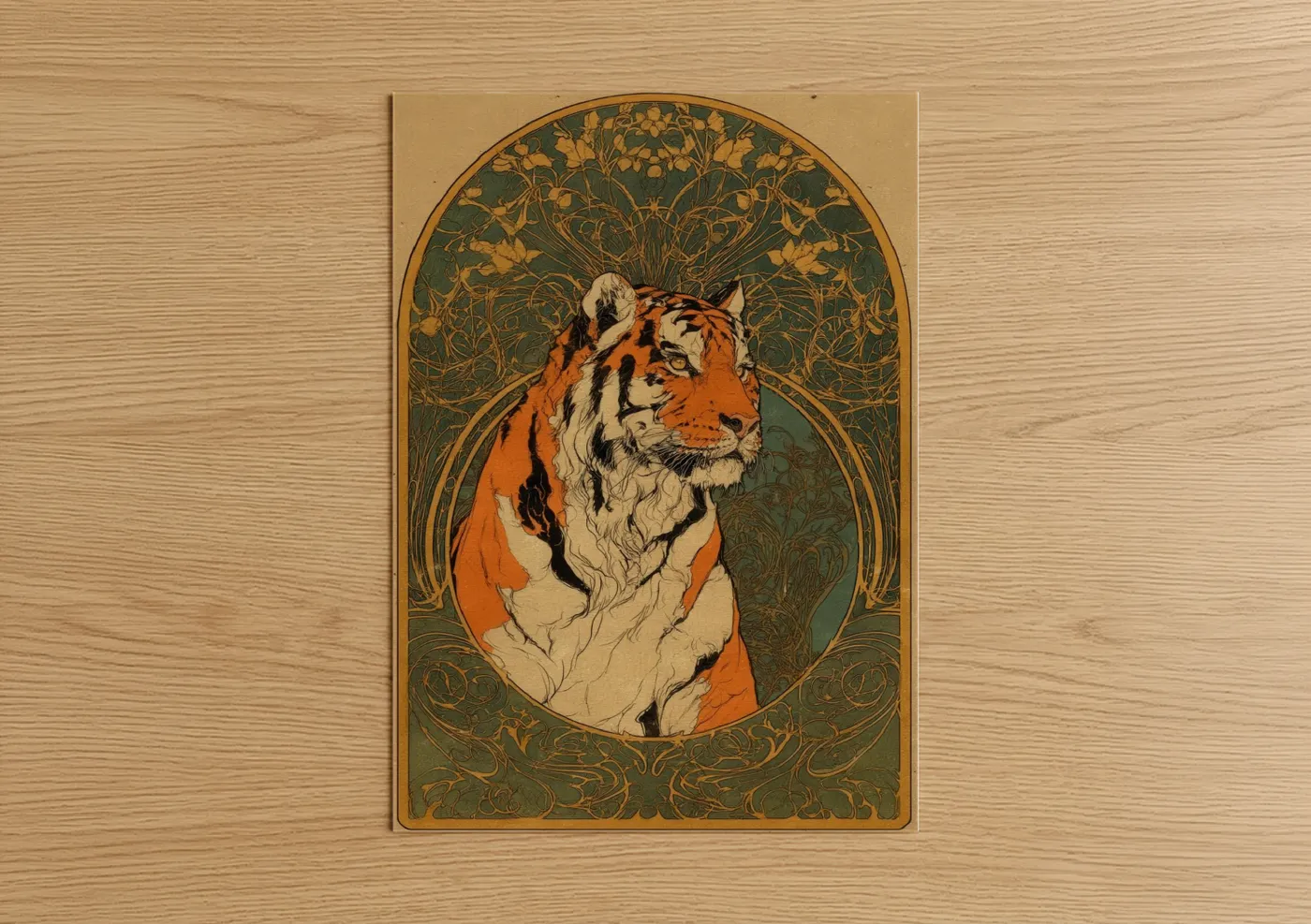Art Deco Tiger Portrait Vintage Print Wall Art