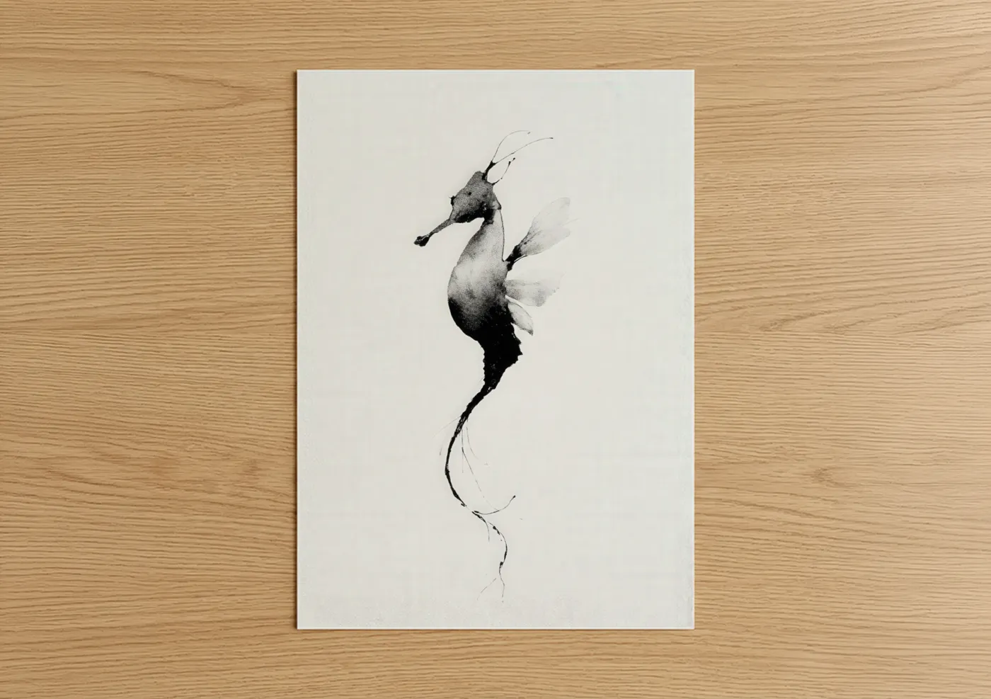 Graceful Seahorse Ink Illustration Wall Art