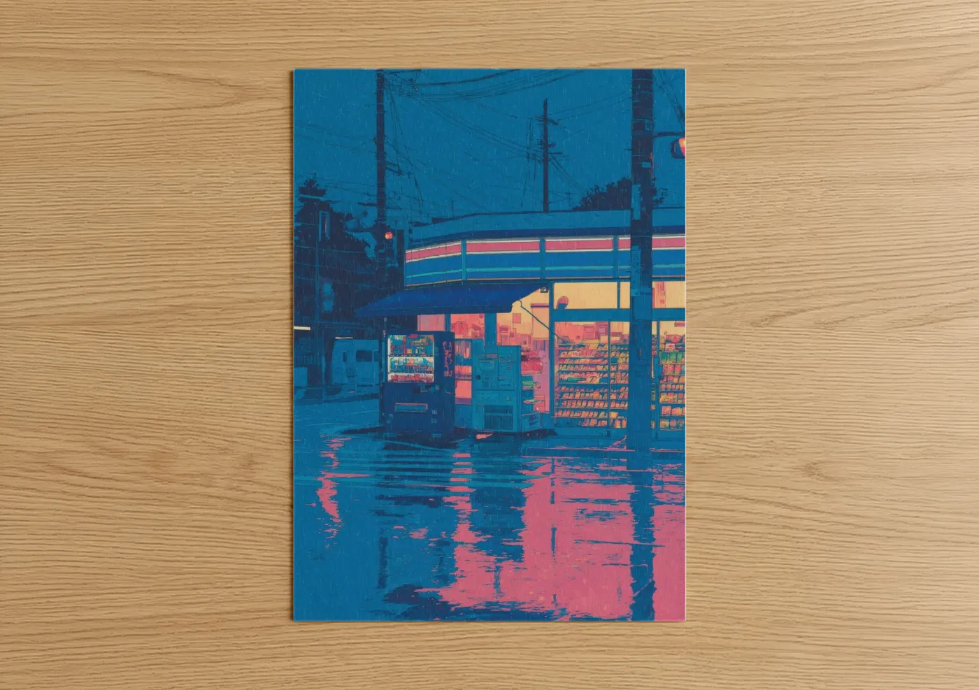 Neon Corner Store Night Reflections Wall Art