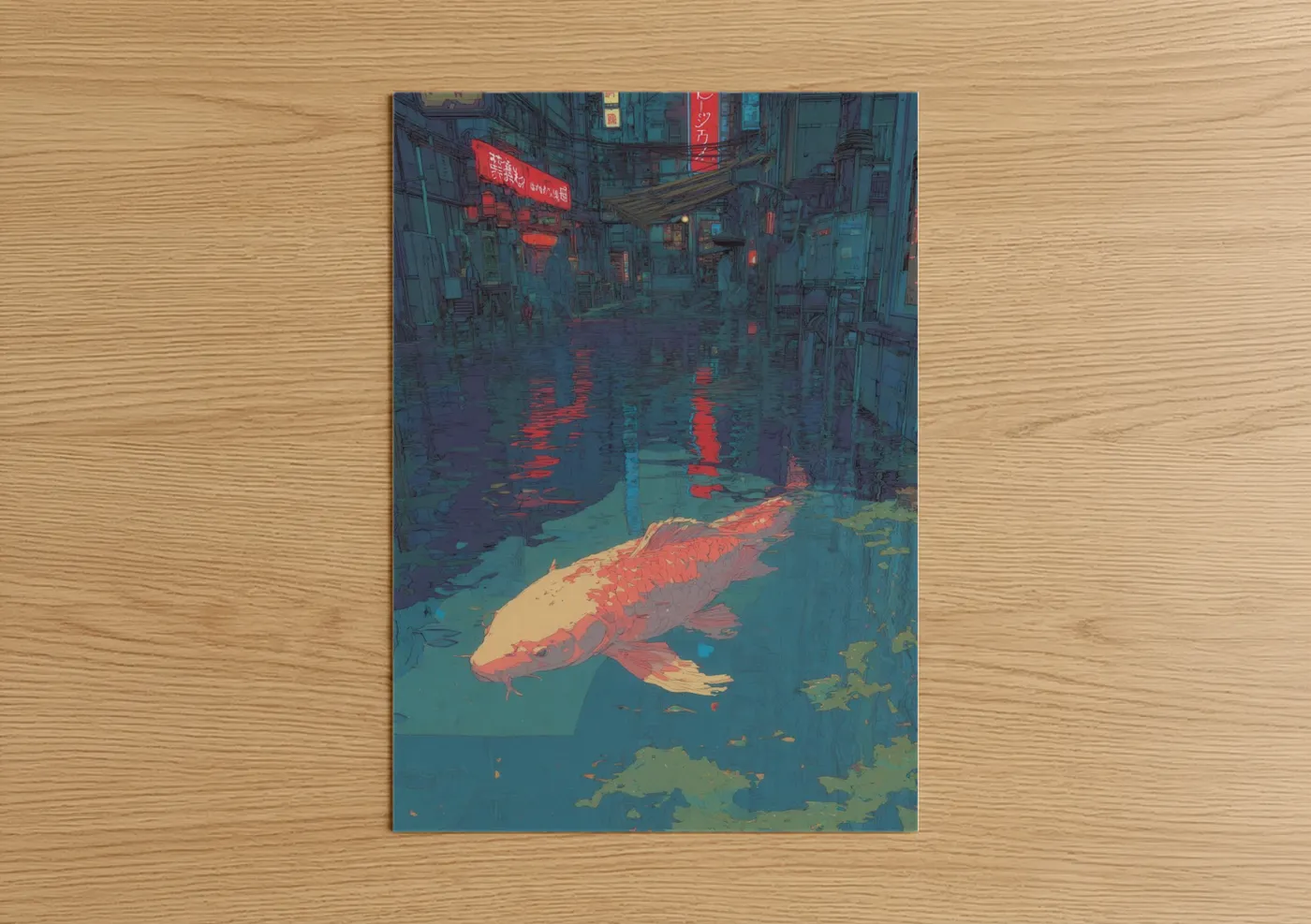 Neon Koi Fish Cyberpunk Wall Art