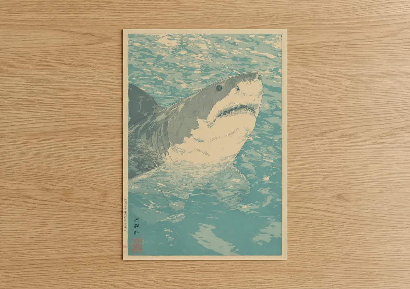 Bull Shark Breach Vintage Japanese Wall Art