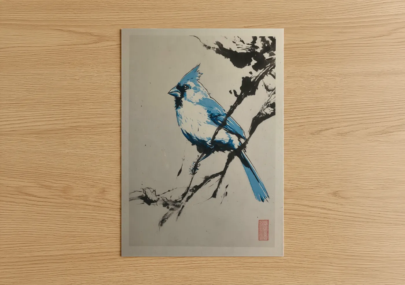 Blue Cardinal Watercolor Bird Wall Art