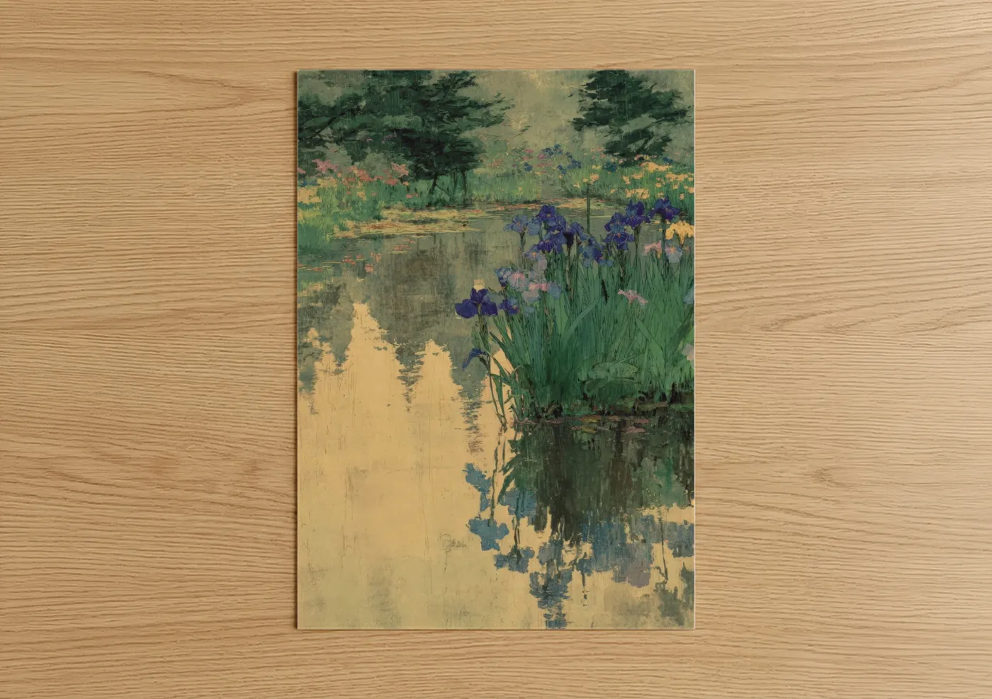 Purple Iris Pond Garden Watercolor Wall Art