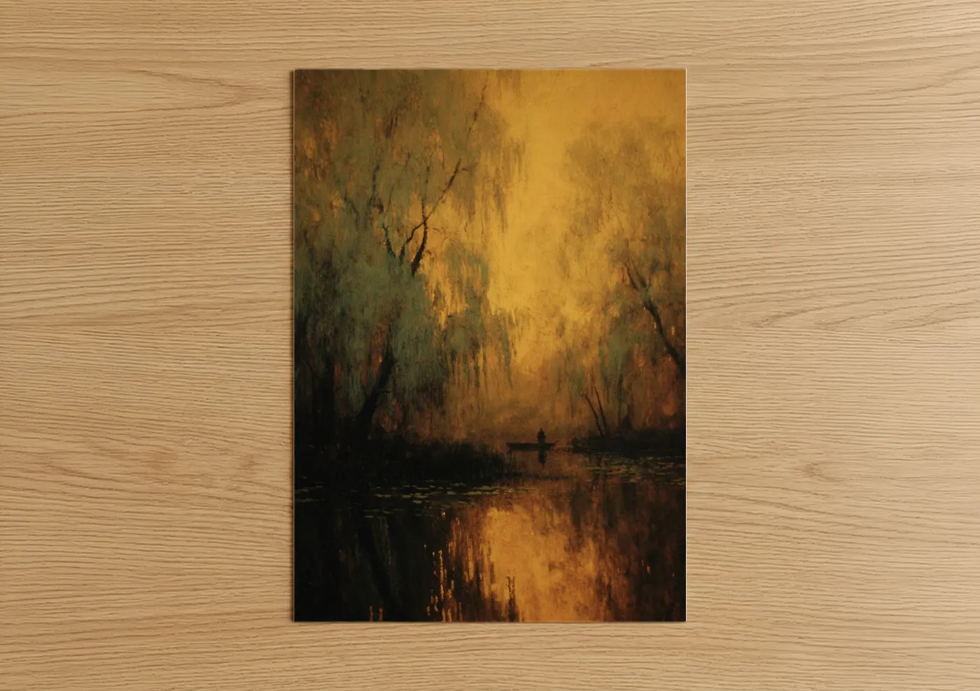 Golden Willow Forest Watercolor Painting Wall Art