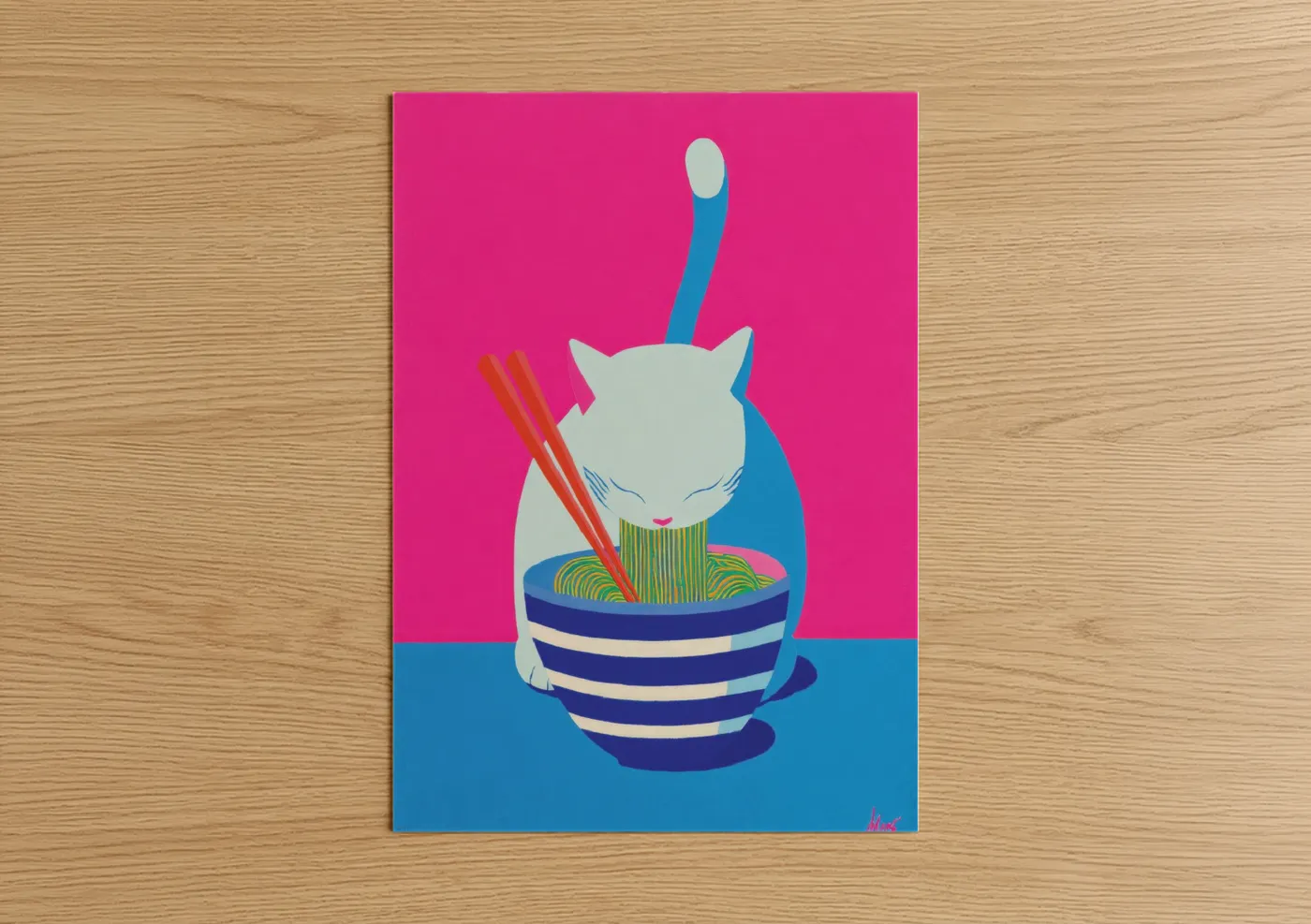Playful Cat with Noodles Pop Wall Art