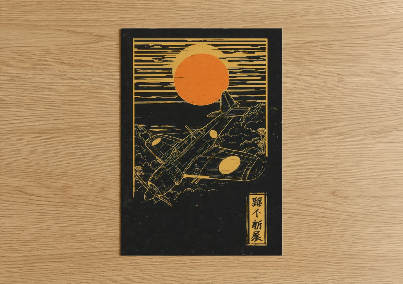 Vintage Airplane Sunset Japanese Art Print Wall Art