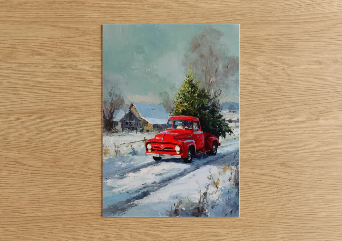 Vintage Red Truck Winter Landscape Wall Art
