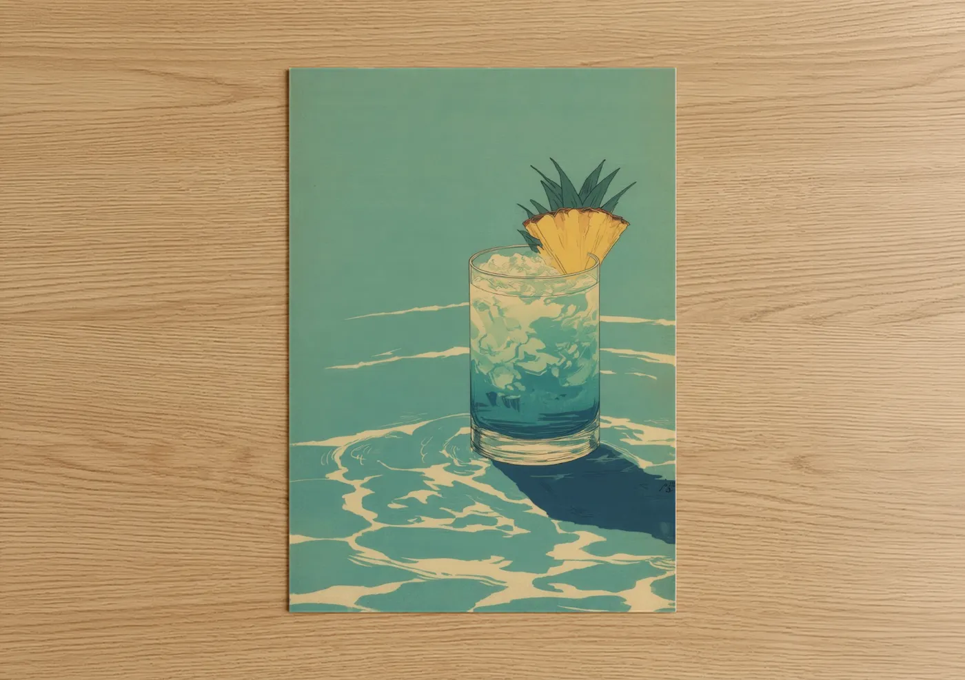 Tropical Cocktail with Pineapple Illustration Wall Art