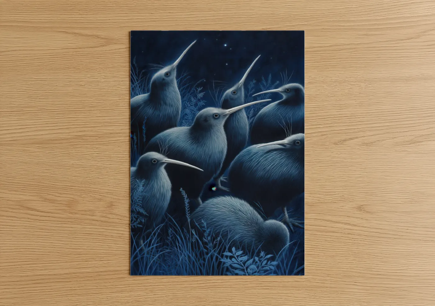 Kiwi Birds Night Sky Illustration Wall Art