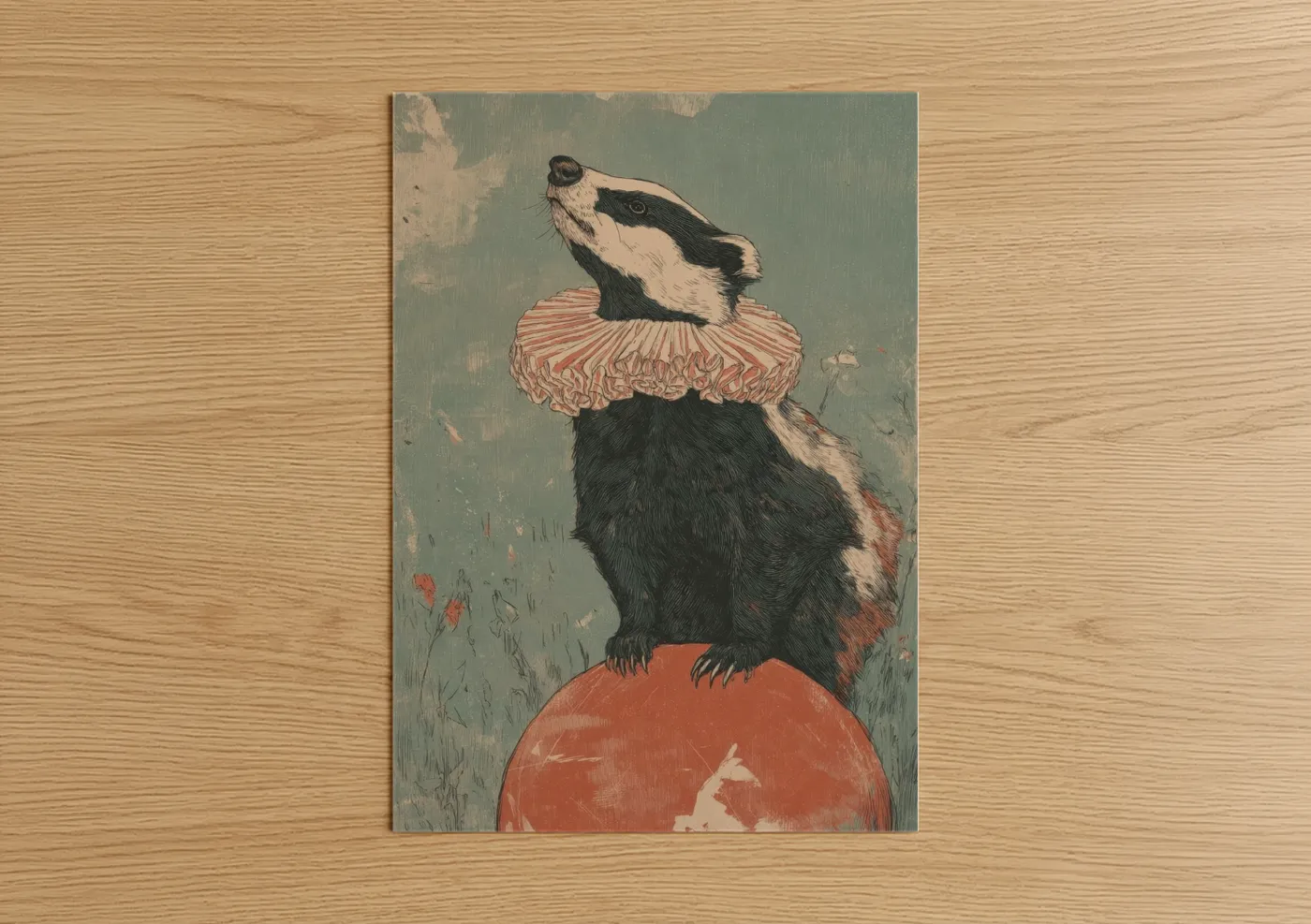 Whimsical Performer Badger Vintage Wall Art