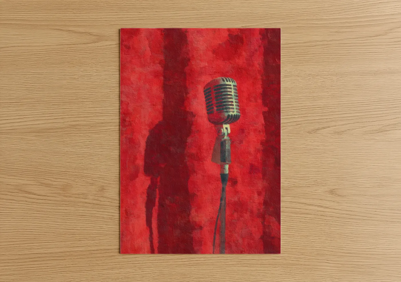 Vintage Red Microphone Studio Wall Art