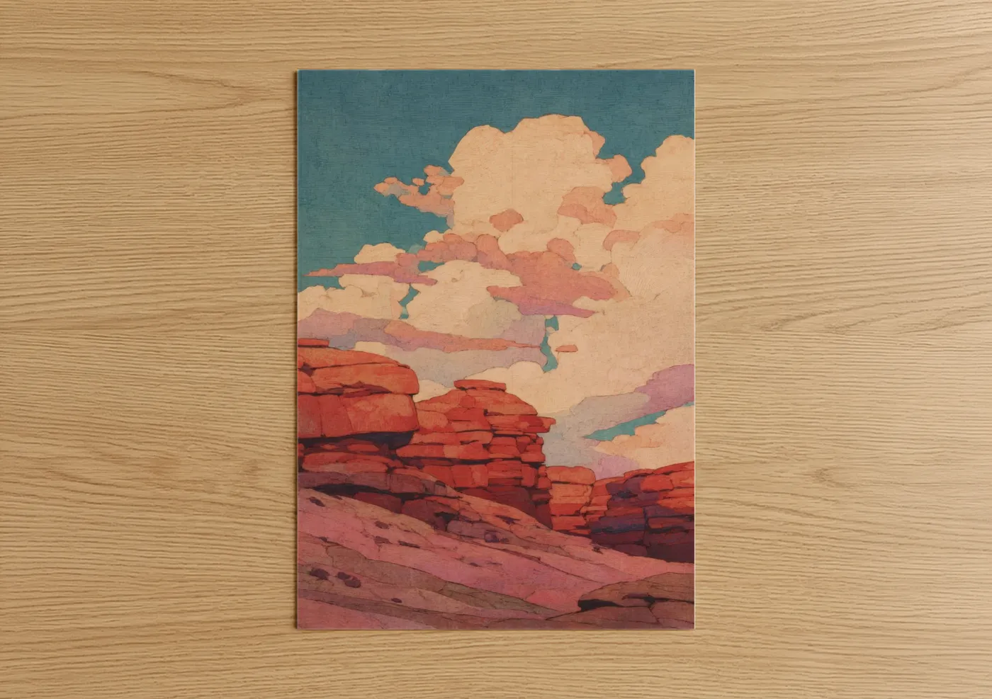 Crimson Desert Dune Landscape Illustration Wall Art
