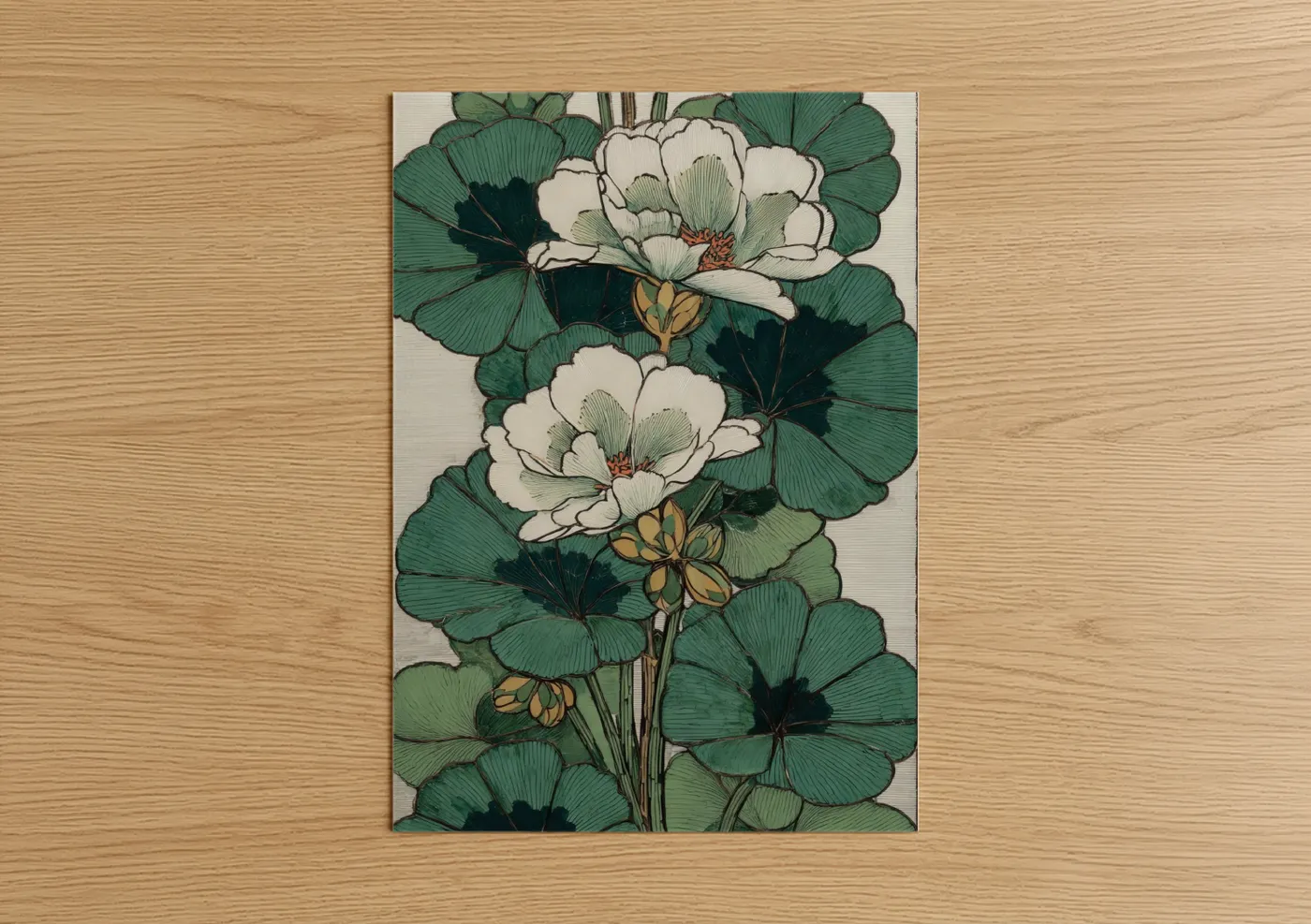 White Geranium Botanical Line Wall Art