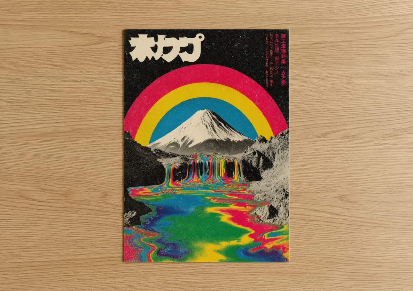 Psychedelic Mount Fuji Neon Rainbow Wall Art