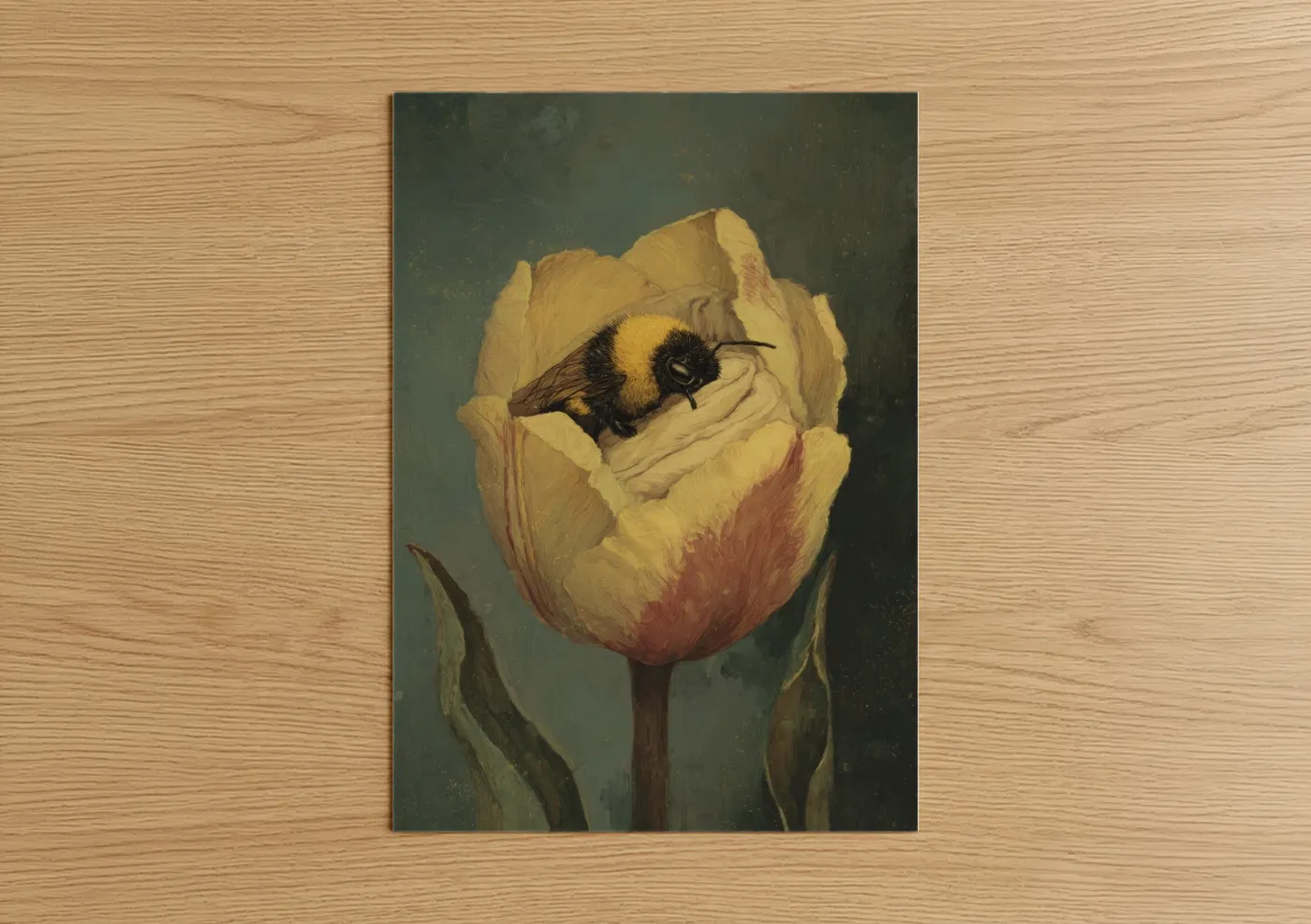 Bee in Tulip Botanical Illustration Wall Art