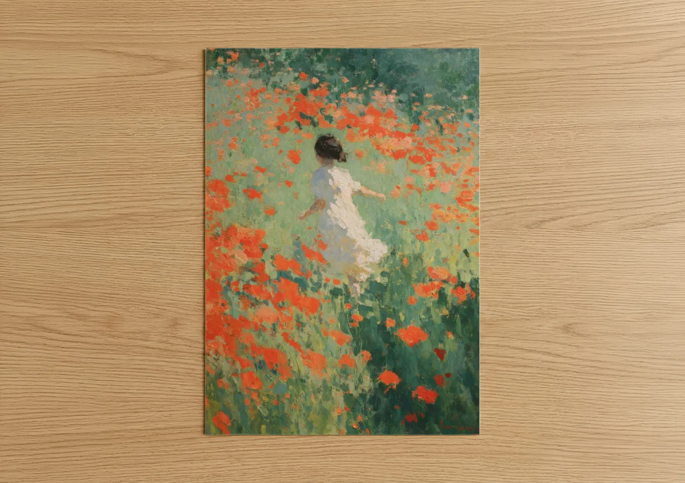 Girl in Poppy Field Impressionist Wall Art