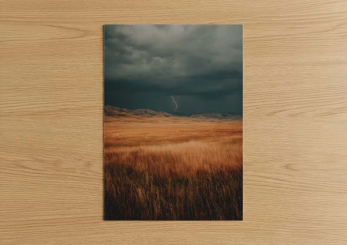 Golden Field Storm Lightning Landscape Wall Art