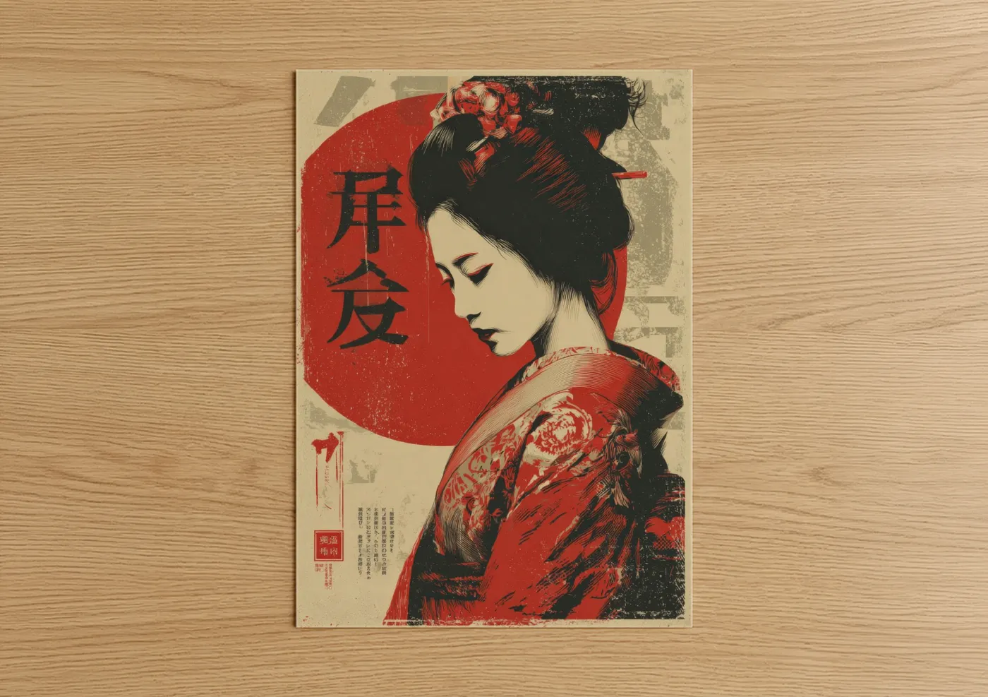 Crimson Geisha Vintage Japanese Poster Wall Art