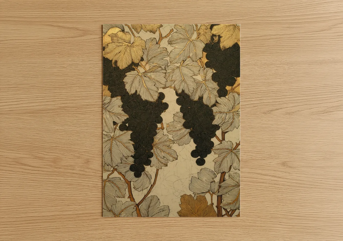 Golden Vineyard Harvest Botanical Illustration Wall Art