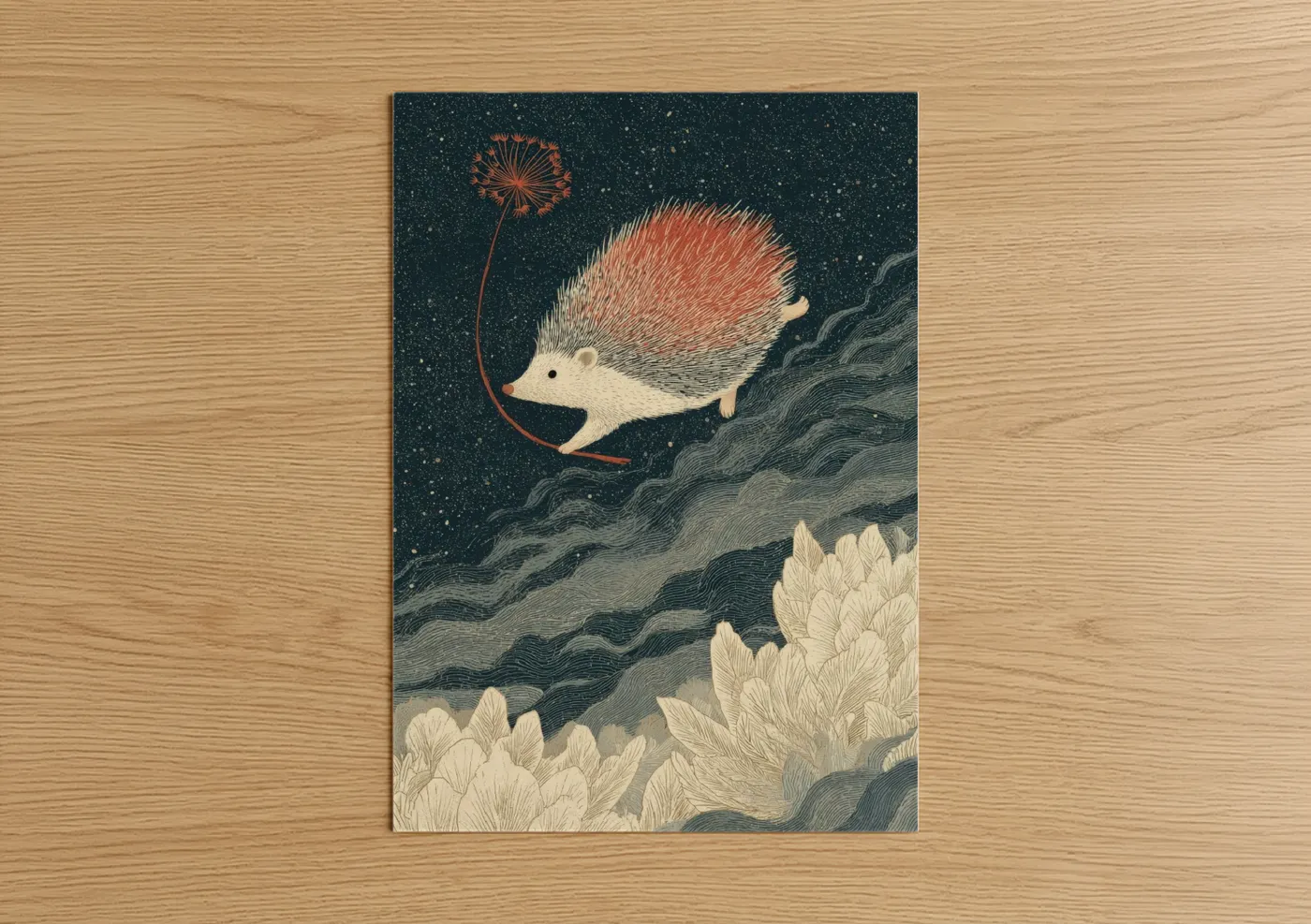 Starlit Hedgehog Night Sky Illustration Wall Art