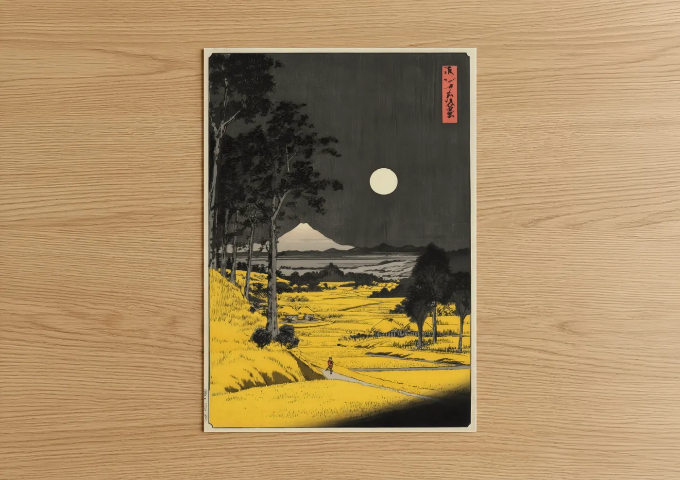 Moonlit Mountain Valley Japanese Landscape Wall Art