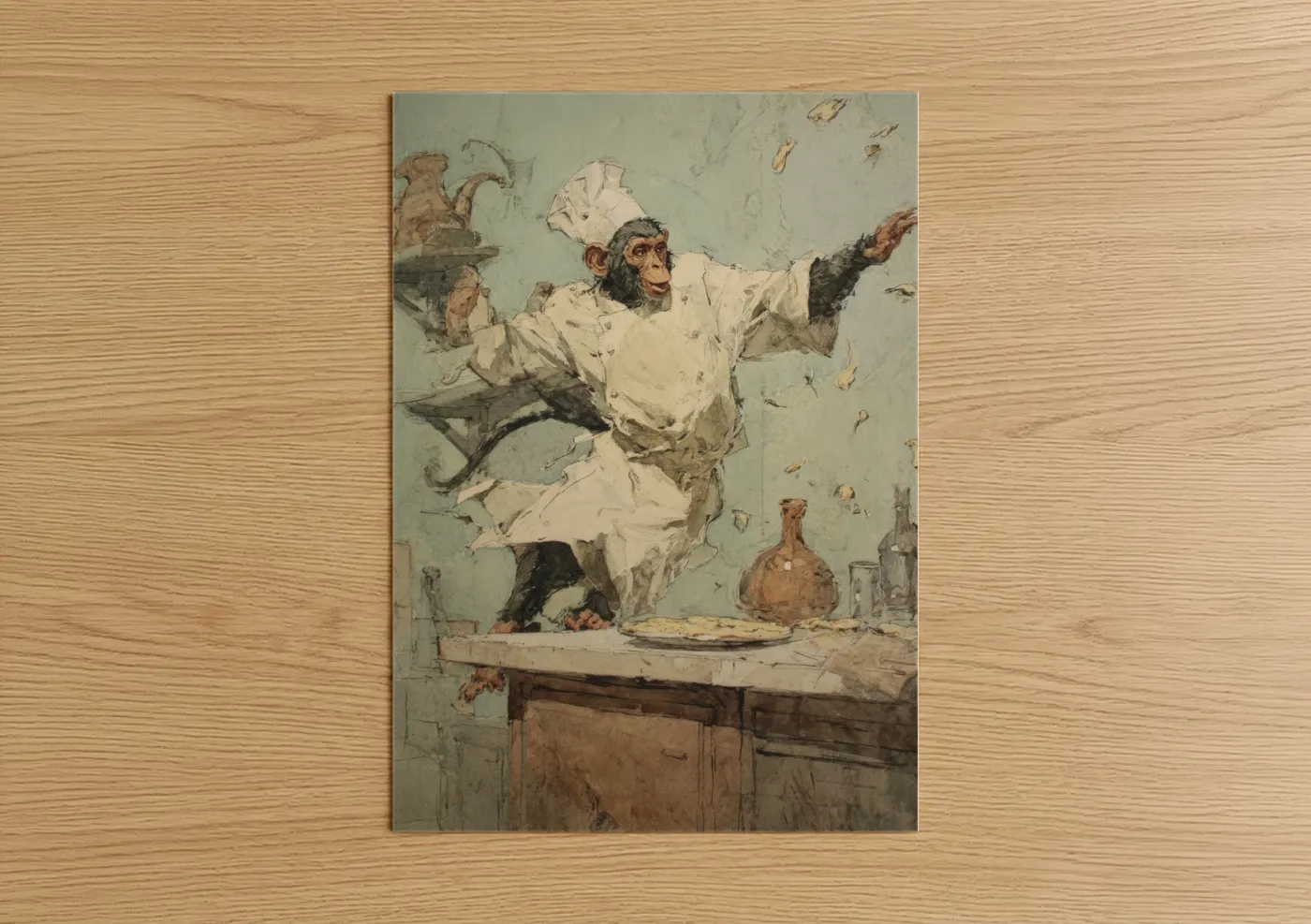 Chaotic Chef Monkey Cooking Illustration Wall Art