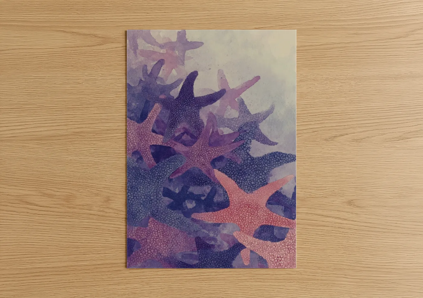 Purple Starfish Cluster Watercolor Wall Art