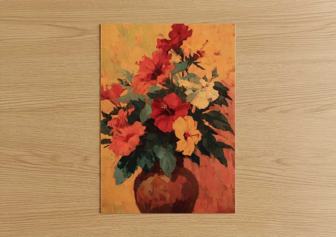 Warm Hibiscus Bouquet Oil Painting Wall Art