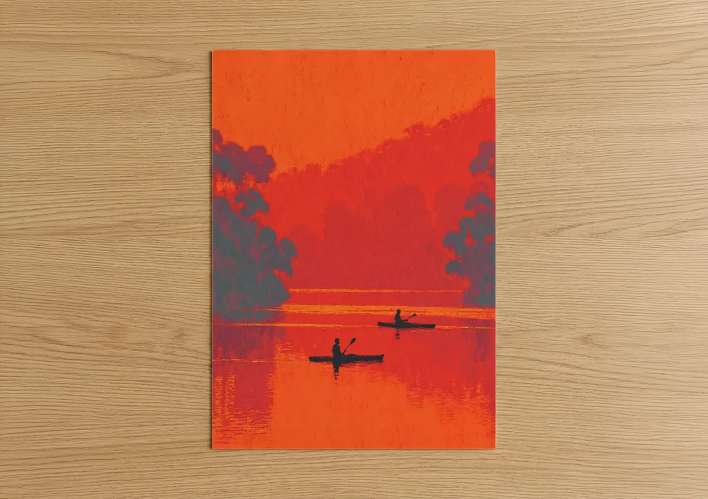 Golden Hour Kayakers Sunset Water Wall Art