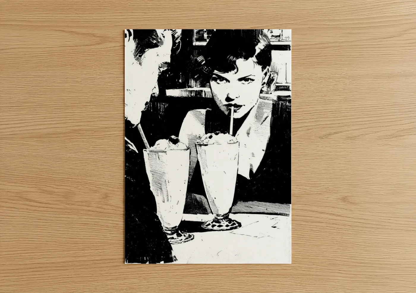 Vintage Milkshake Pop Art Black White Wall Art