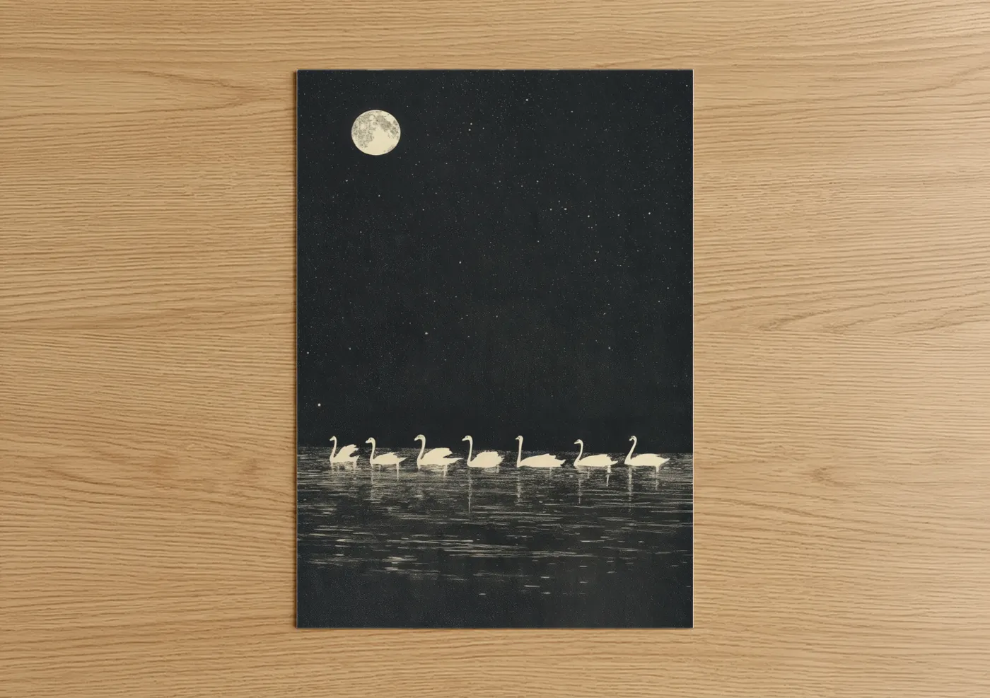 Moonlit Swan Procession Night Sky Wall Art