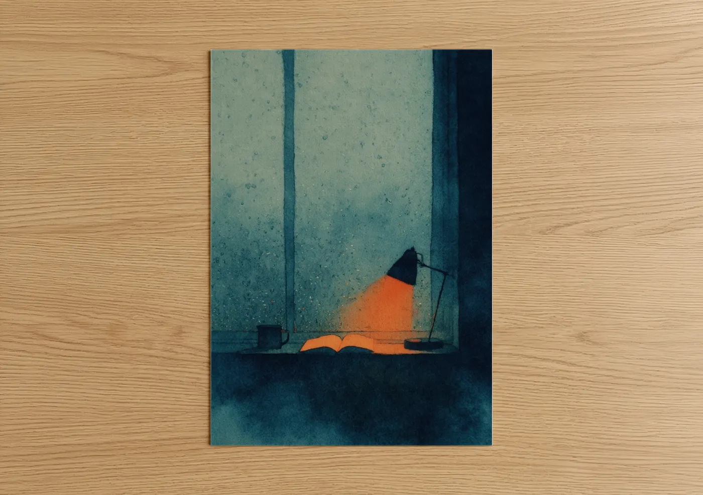 Orange Book Lamp Reading Illustration Wall Art
