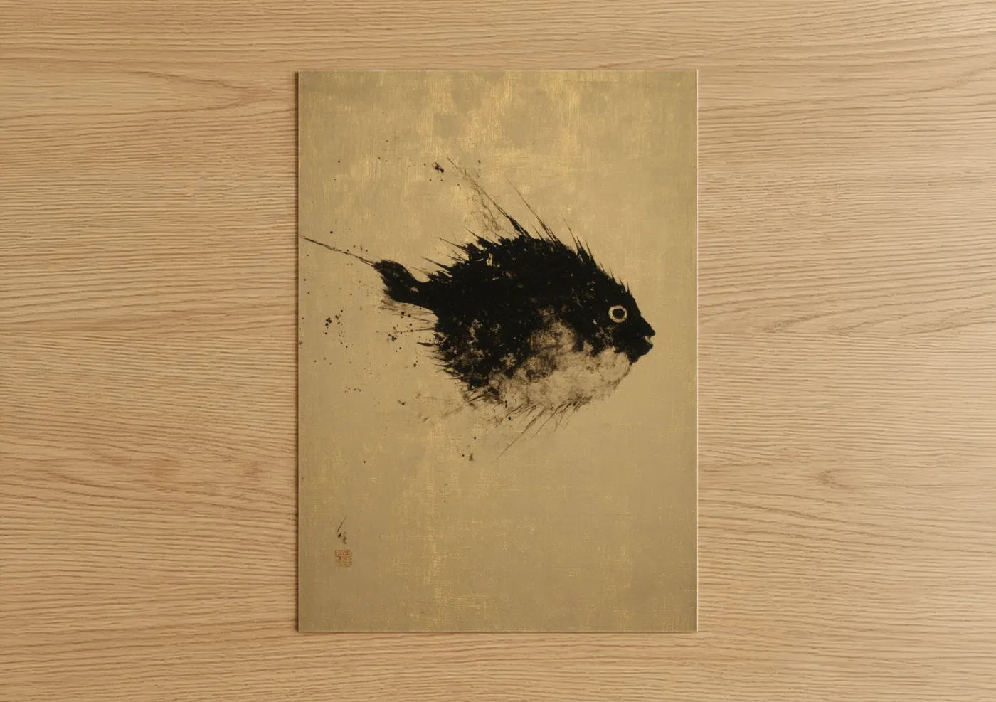 Spiky Puffer Fish Ink Wall Art
