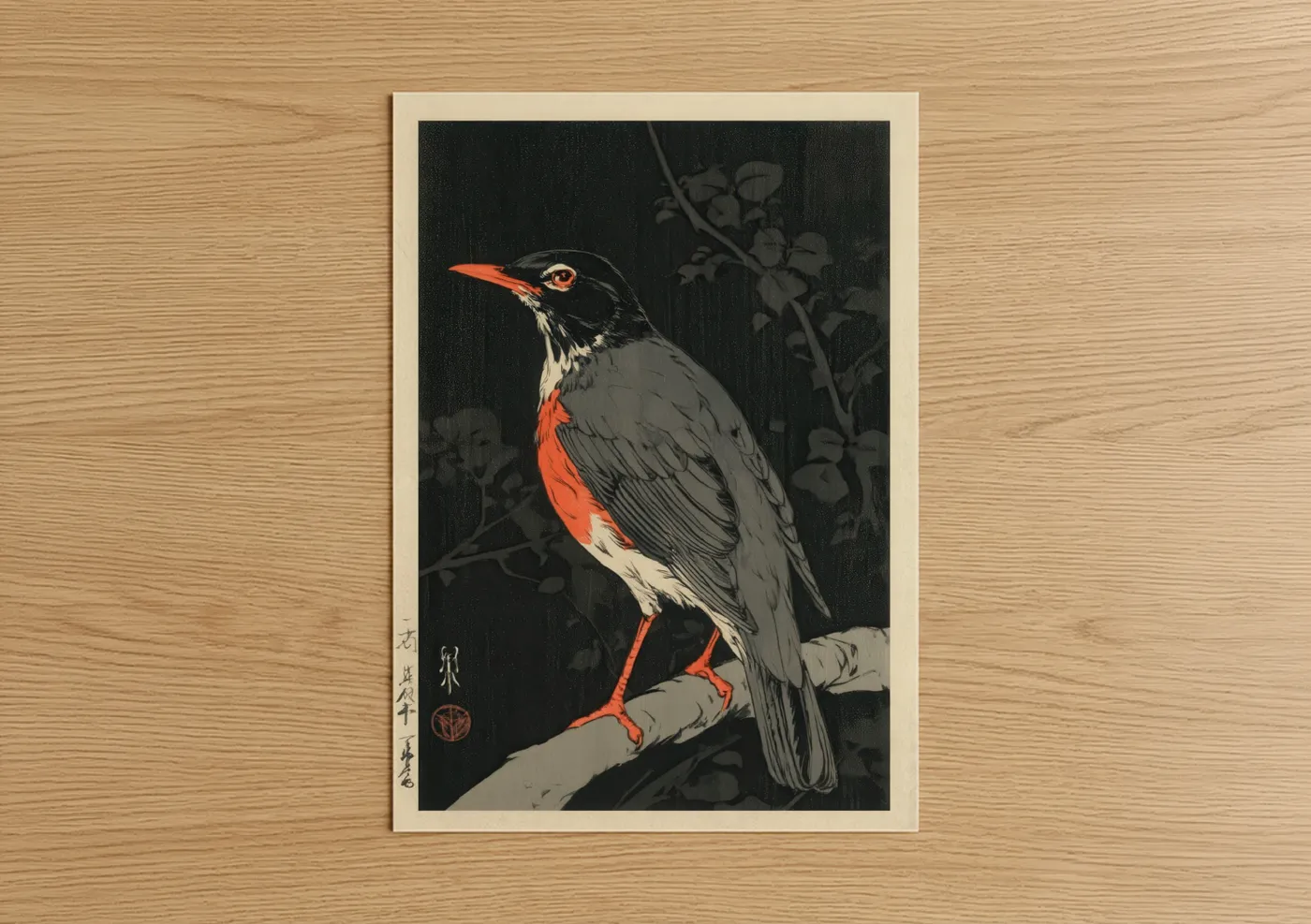 Red-Crowned Thrush Japanese Woodblock Wall Art