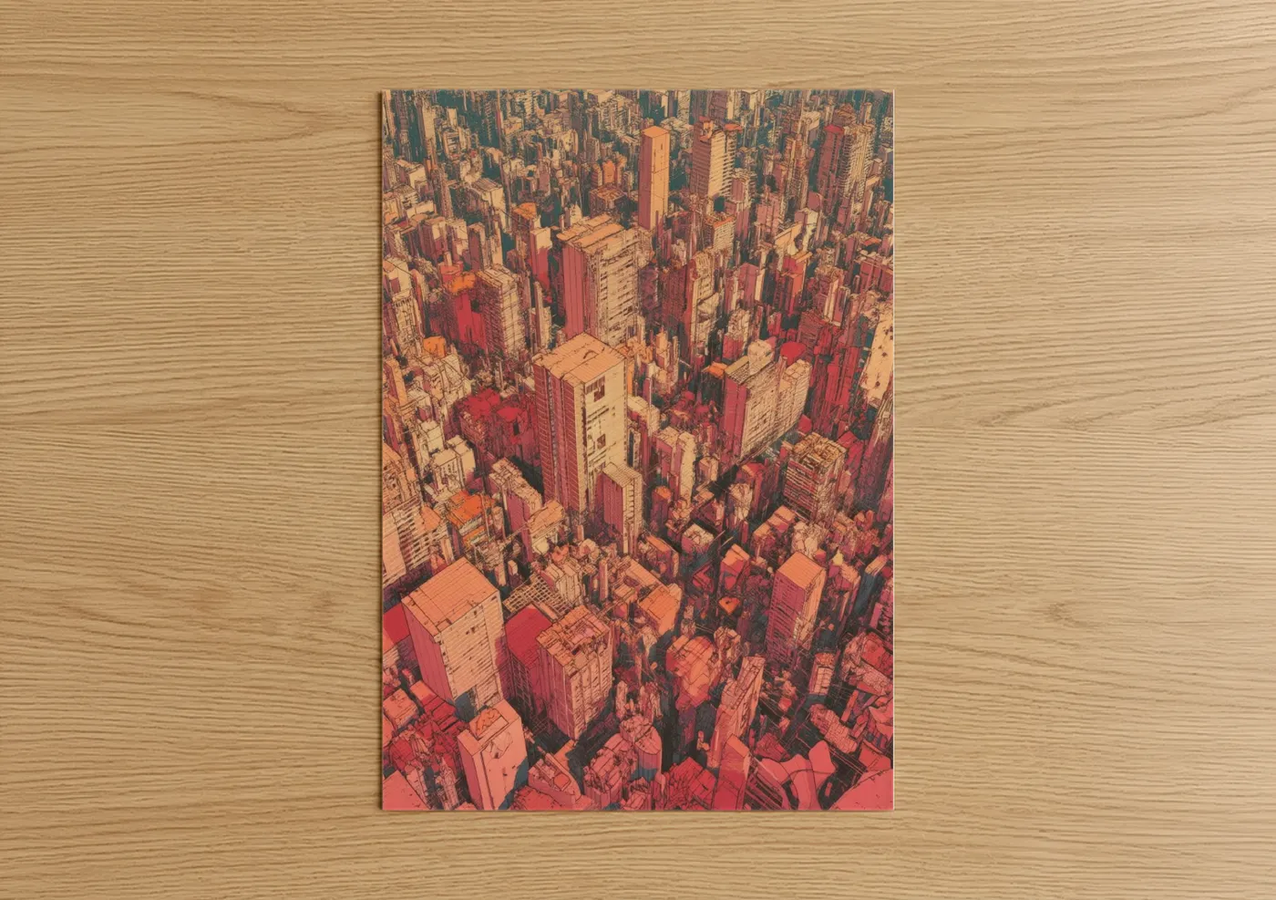Crimson Urban Skyline Abstract Architecture Wall Art