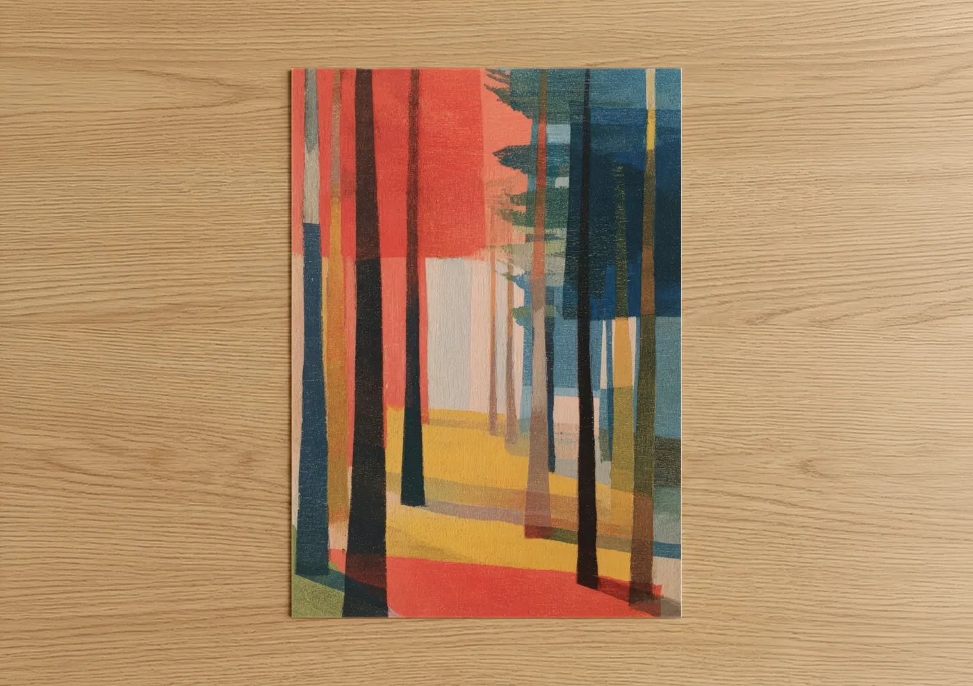 Crimson Pine Forest Abstract Wall Art