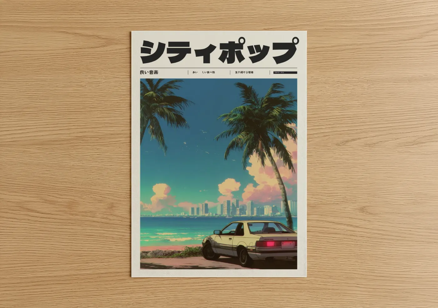 Retro Anime Beach City Sunset Wall Art