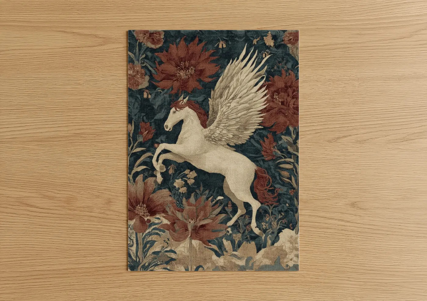 Cream Pegasus Mythical Horse Floral Wall Art
