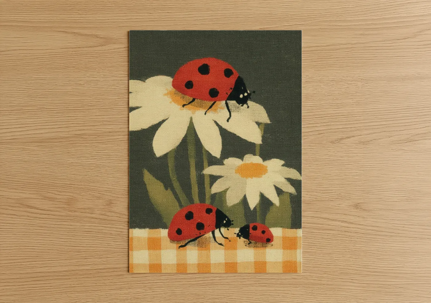 Daisy Ladybugs Vintage Illustration Wall Art