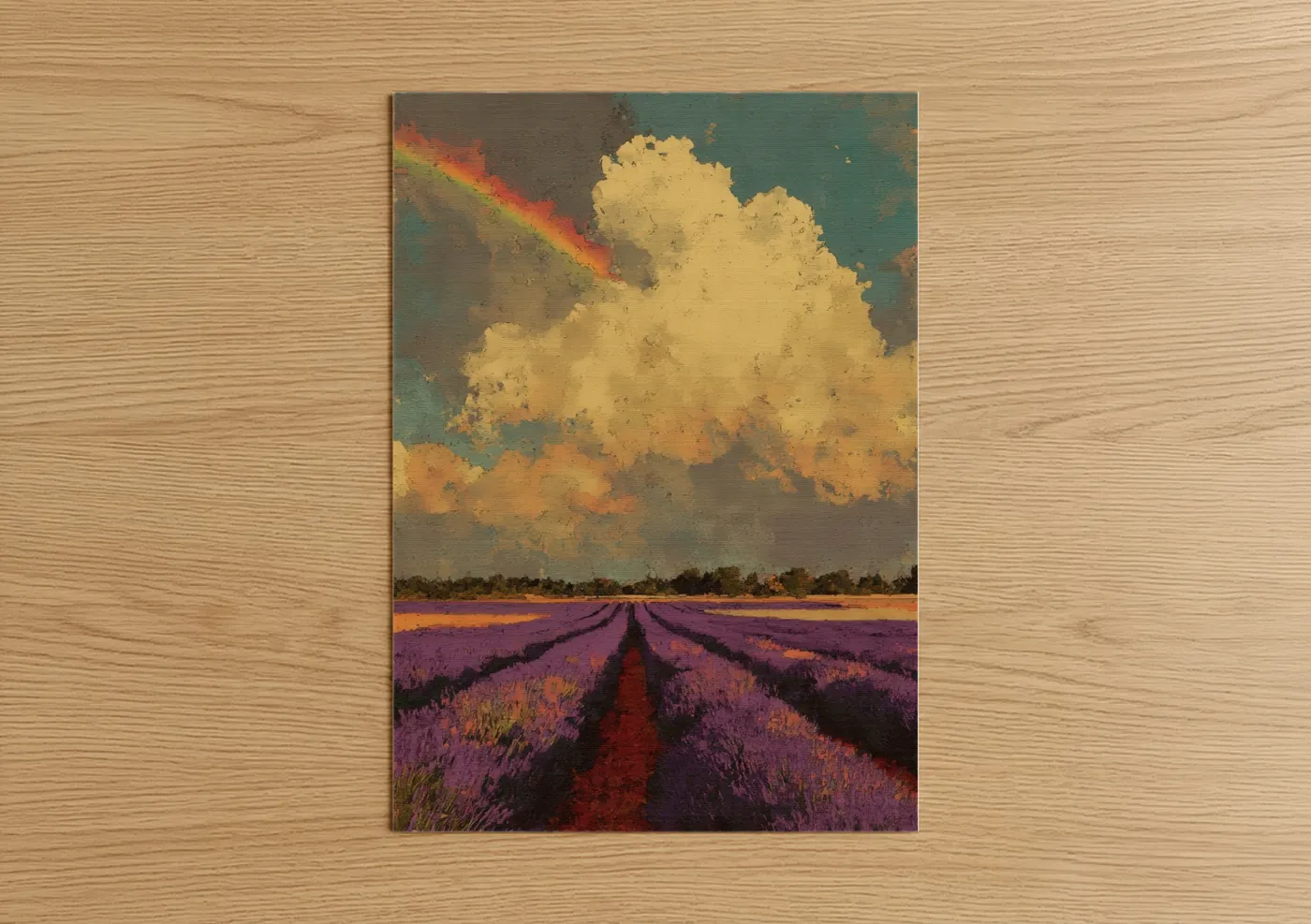 Lavender Field Rainbow Sunset Wall Art