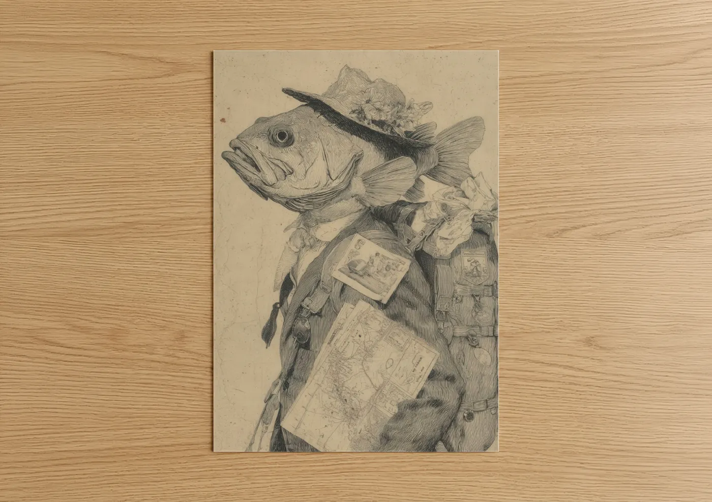 Scholarly Bass Fish Engraving Wall Art