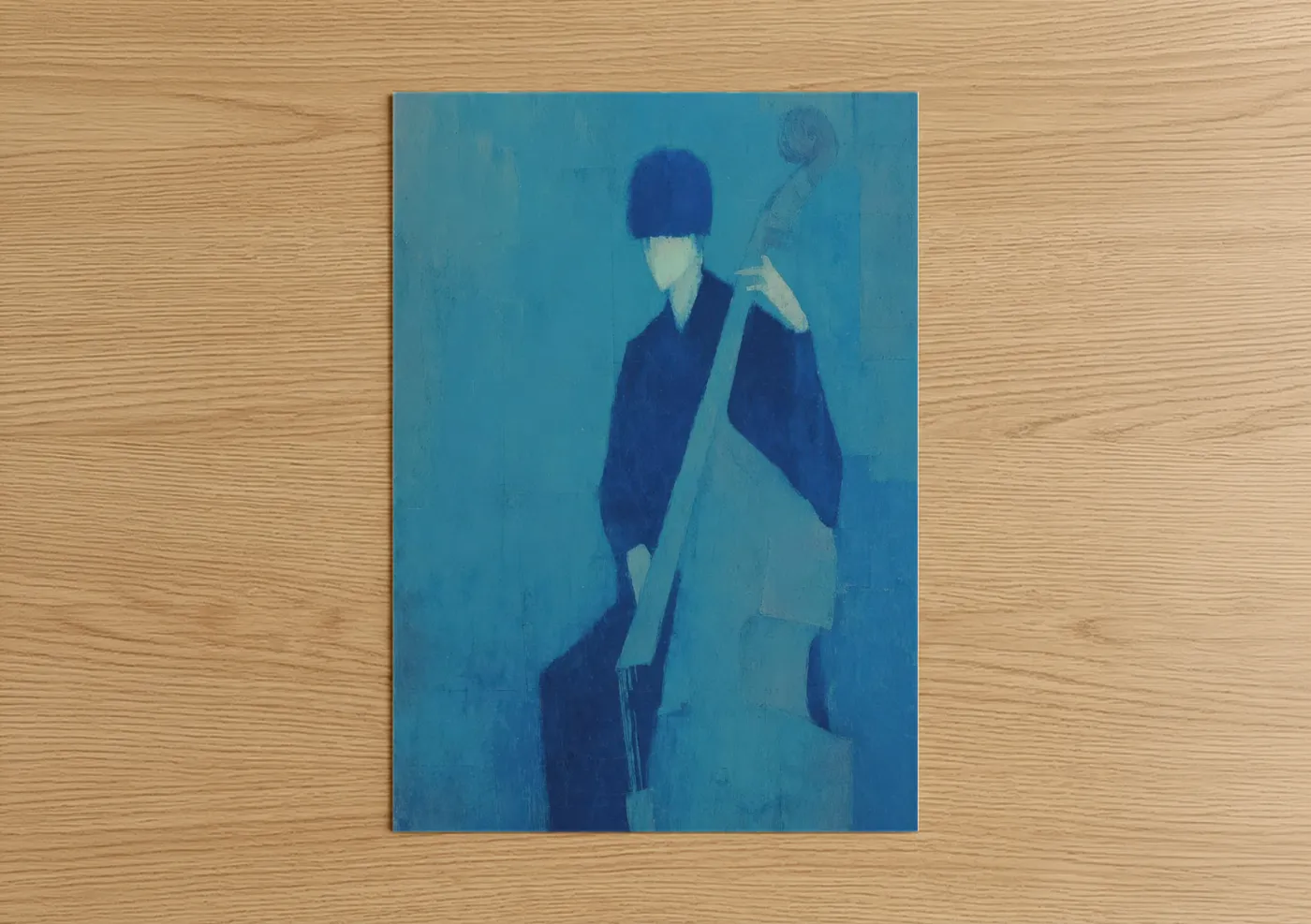 Jazz Cellist Blue Monochrome Illustration Wall Art