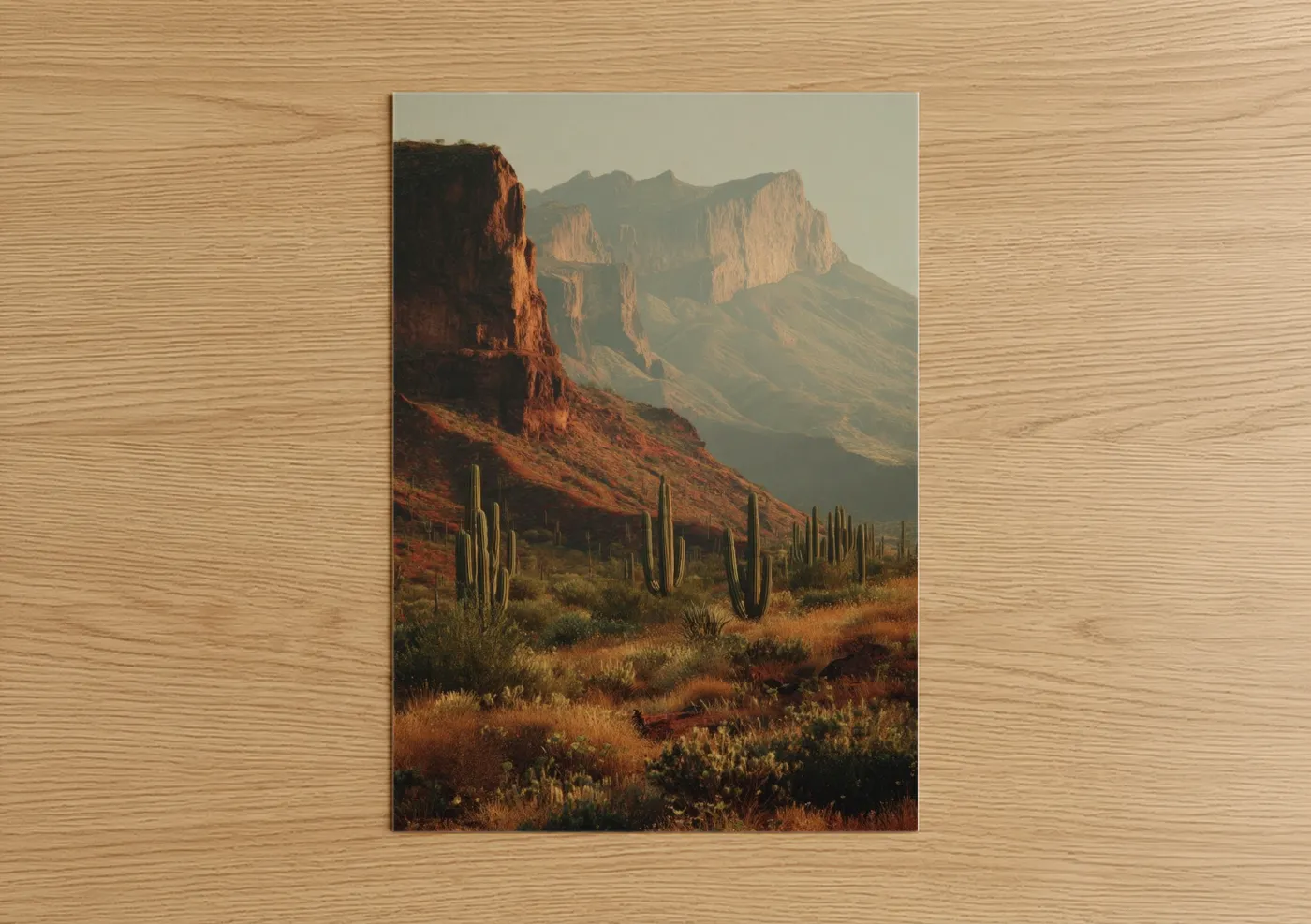 Desert Cactus Golden Hour Mountain Wall Art
