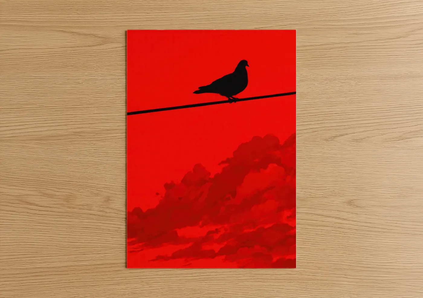 Crimson Pigeon Silhouette Red Wall Art