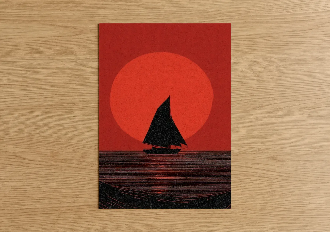 Crimson Sunset Sailing Silhouette Wall Art
