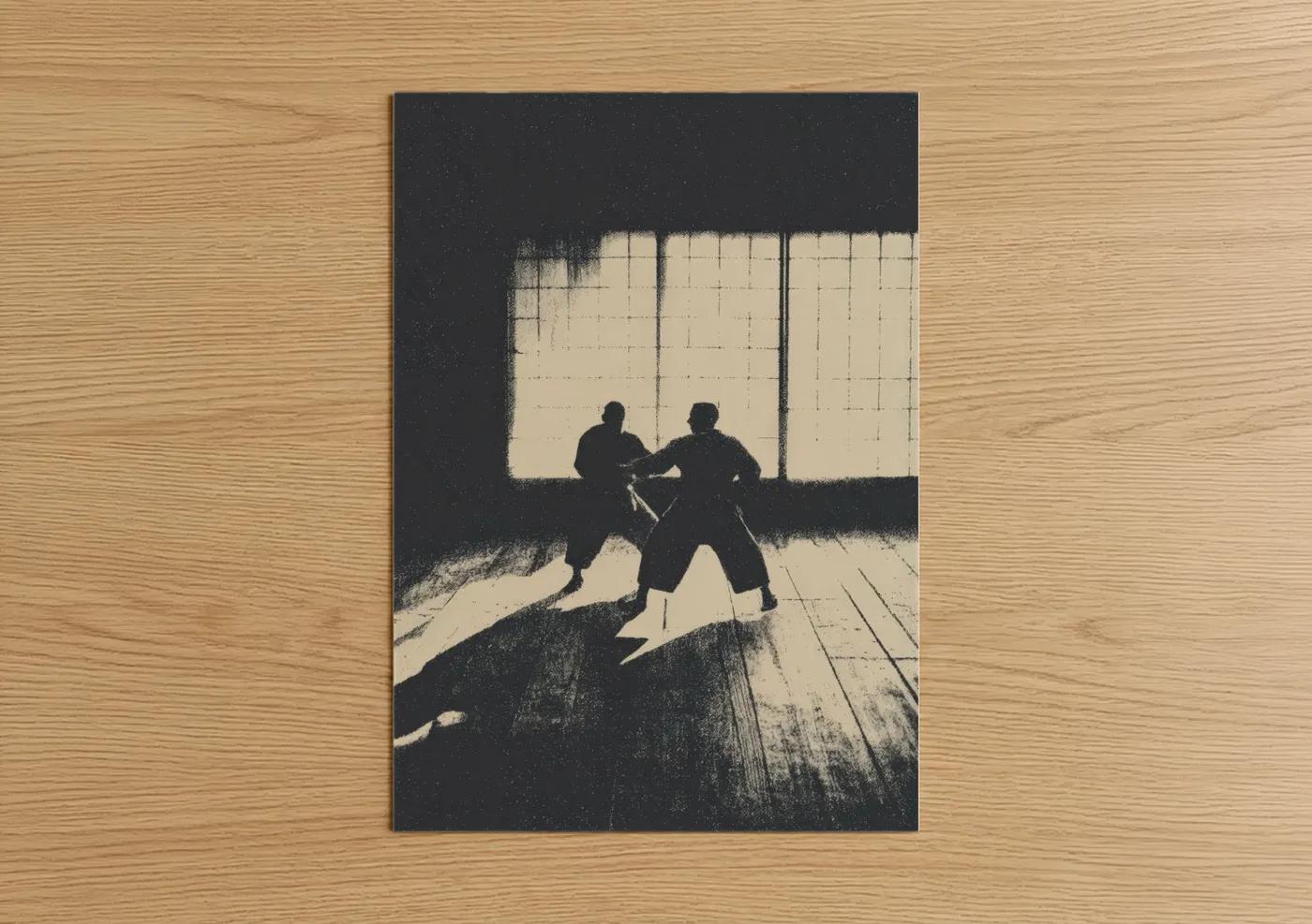 Karate Dojo Silhouettes Black White Wall Art