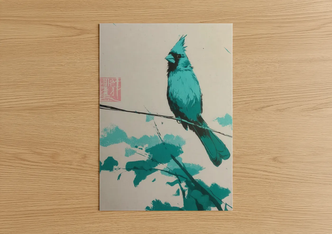 Turquoise Cardinal Modern Bird Wall Art